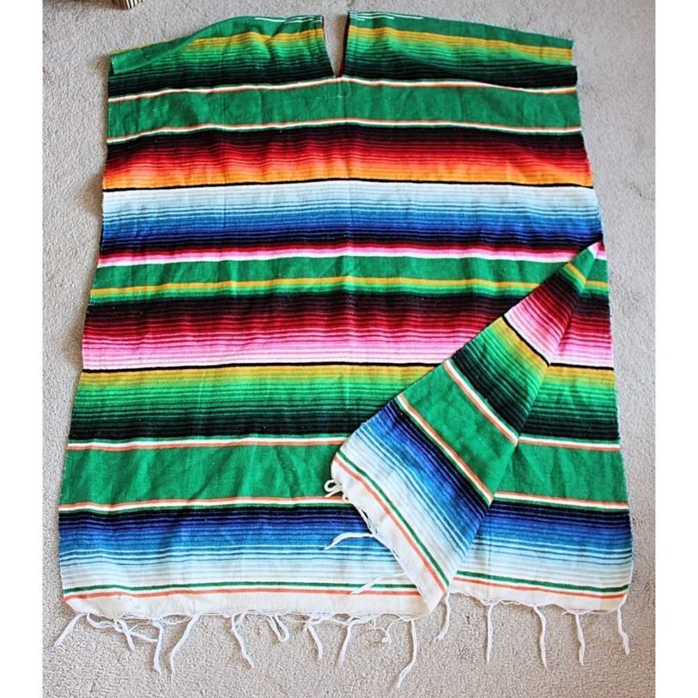 Maxi Length Mexican Serape or Blanket with Fringe - Picture 2 of 6